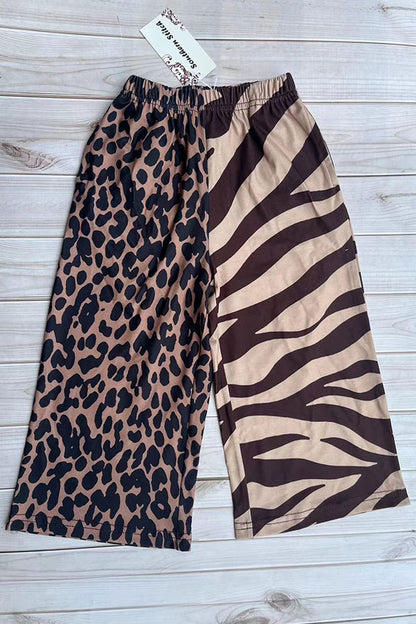 Western Brown leopard & zebra wide leg girls boutique pant XCH09015