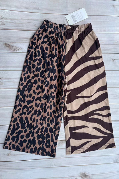 Western Brown leopard & zebra wide leg girls boutique pant XCH09015