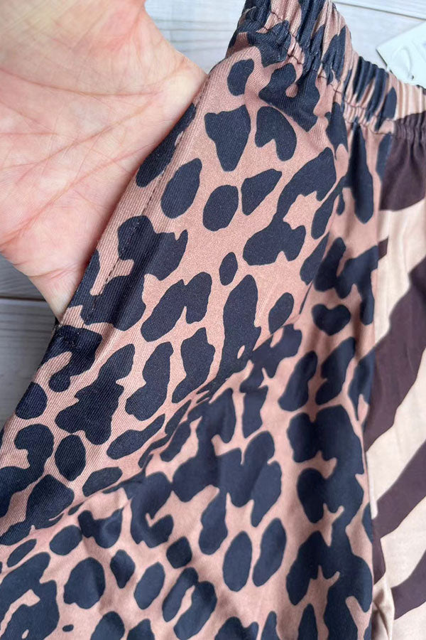 Western Brown leopard & zebra wide leg girls boutique pant XCH09015