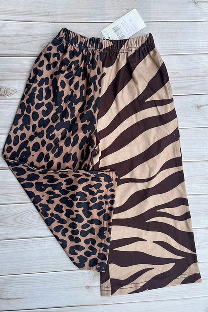 Western Brown leopard & zebra wide leg girls boutique pant XCH09015