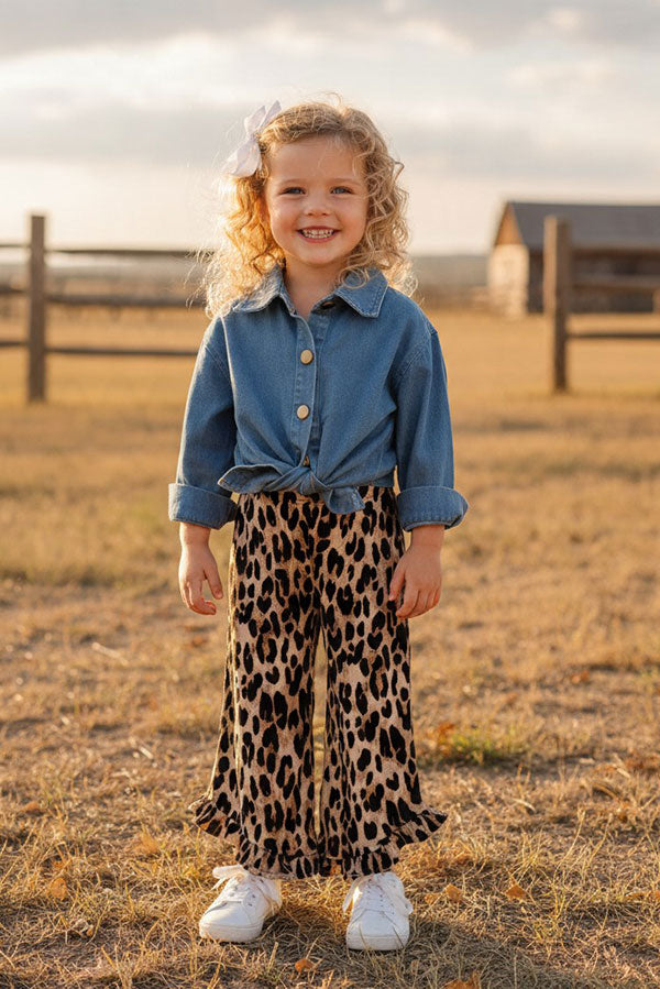 Western Leopard Ruffled High Low Girls Boutique Pant XCH0902