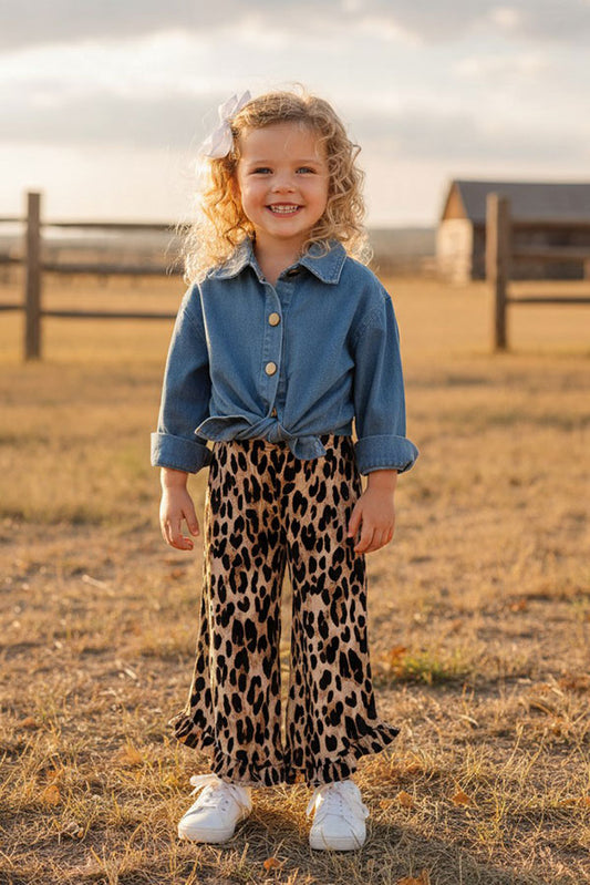 Western Leopard Ruffled High Low Girls Boutique Pant XCH0902