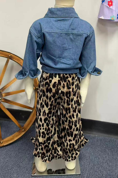 Western Leopard Ruffled High Low Girls Boutique Pant XCH0902