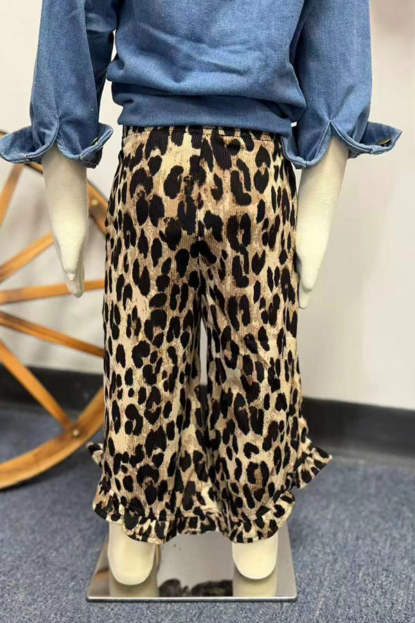 Western Leopard Ruffled High Low Girls Boutique Pant XCH0902