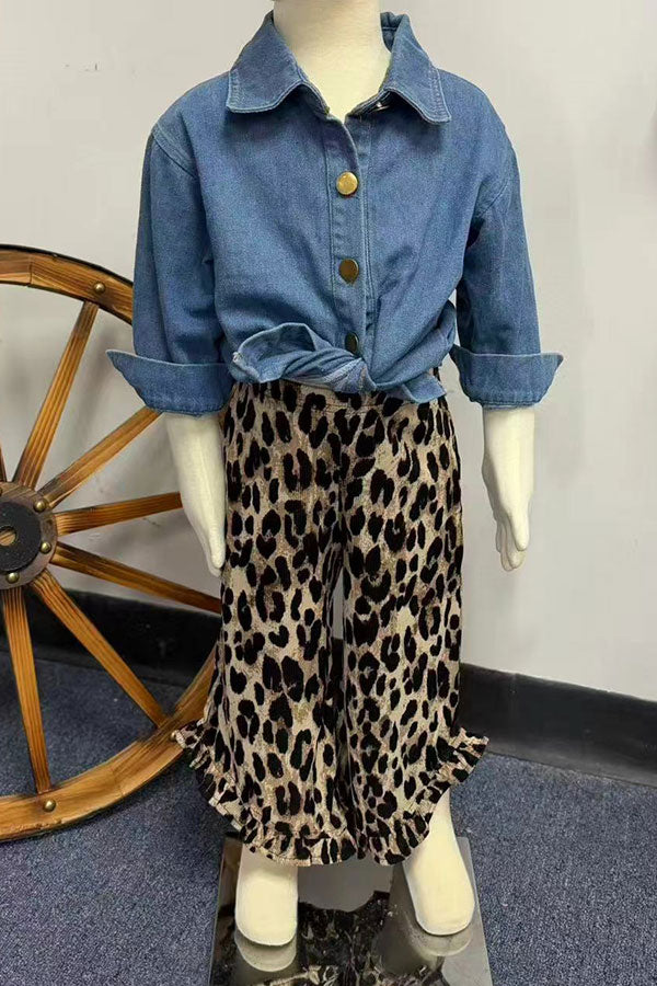 Western Leopard Ruffled High Low Girls Boutique Pant XCH0902