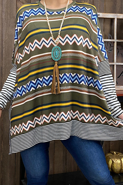 XCH10314 Multi color tribal/striped printed blouse