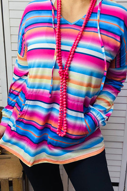 Multi color serape long sleeve women hoodie top/pocket XCH10479