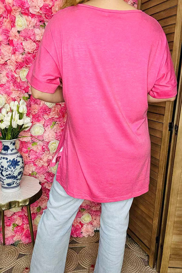 Plus size women clothing Pink & Orange t-shirt w/turquoise jewel print XCH10565