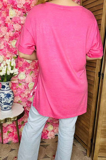 Plus size women clothing Pink & Orange t-shirt w/turquoise jewel print XCH10565