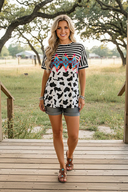 Western ranch aztec print women's boutique top Southern Stitcc XCH11359