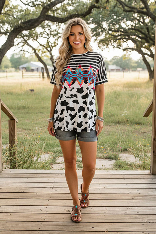 Western ranch aztec print women's boutique top Southern Stitcc XCH11359