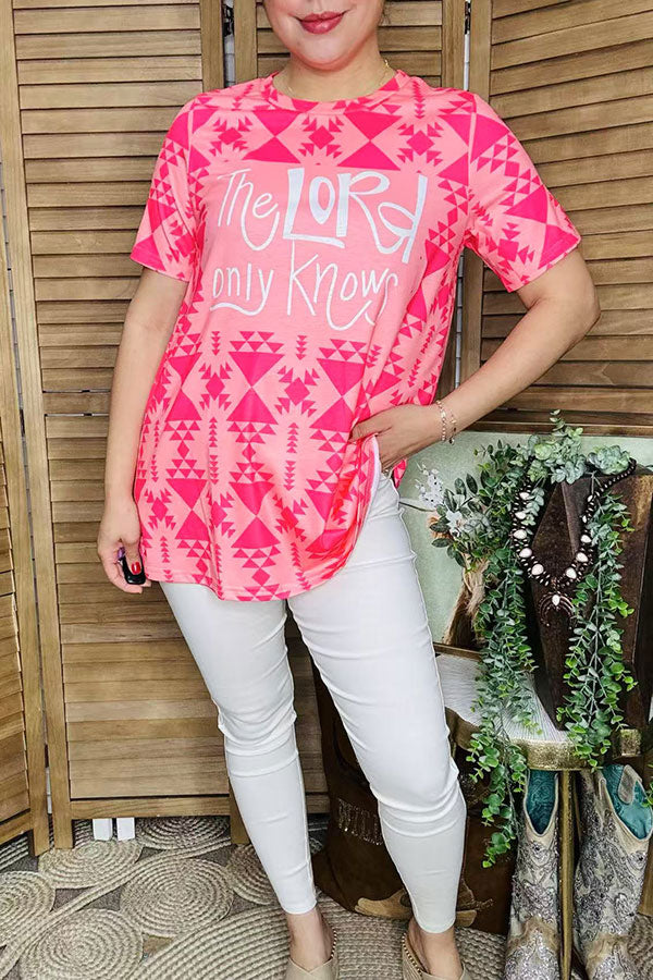Wholesale THE LORD ONLY KNOWS Pink Aztec printed short sleeve t-shirt XCH12301