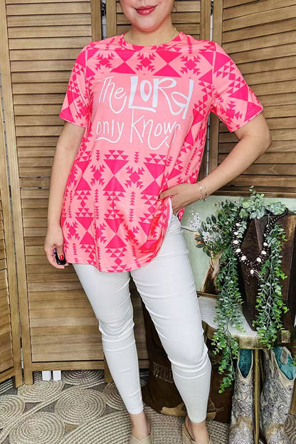 Wholesale THE LORD ONLY KNOWS Pink Aztec printed short sleeve t-shirt XCH12301