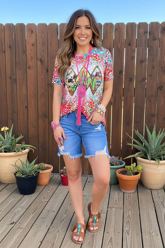 Multi color leopard cactus printed short sleeve women t-shirt XCH12420