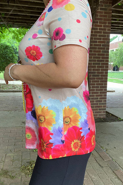 Chic Tan floral printed short sleeve women's boutique top Southern Stitch XCH13888