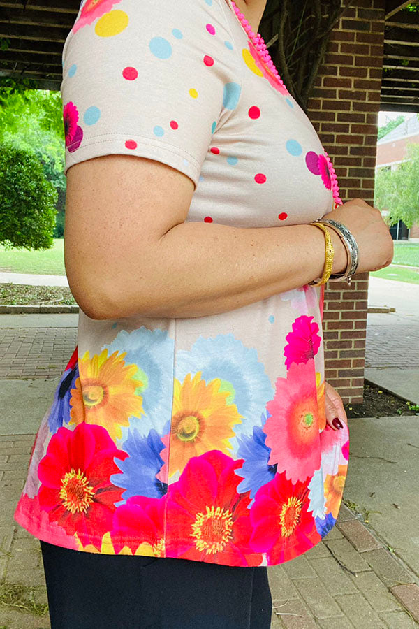 Chic Tan floral printed short sleeve women's boutique top Southern Stitch XCH13888