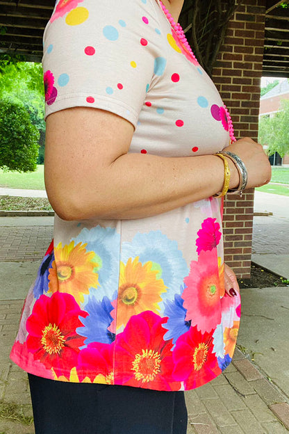 Chic Tan floral printed short sleeve women's boutique top Southern Stitch XCH13888