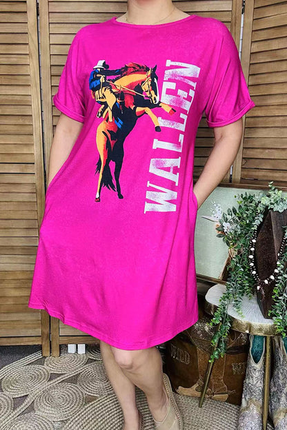 WALLEN & Riding horse prints short sleeves women dress XCH13891