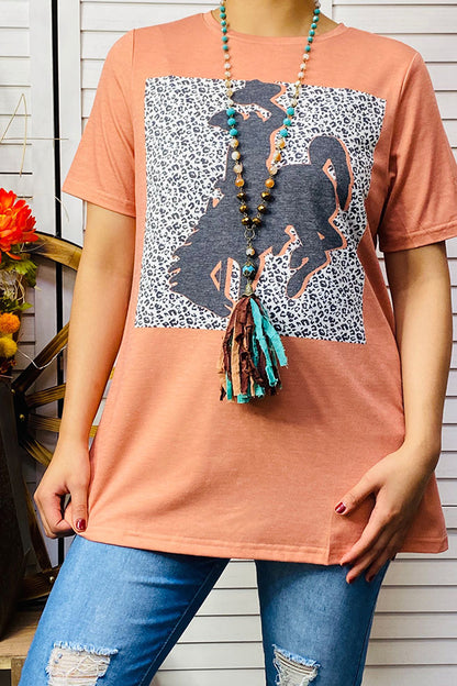 XCH14128 Coral top with bronc rider graphic