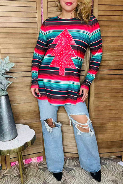 Western paisley christmas tree & serape long sleeve women top XCH14175
