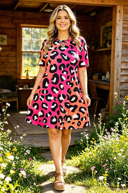 Western leopard prints short sleeve women boutique dress XCH14267