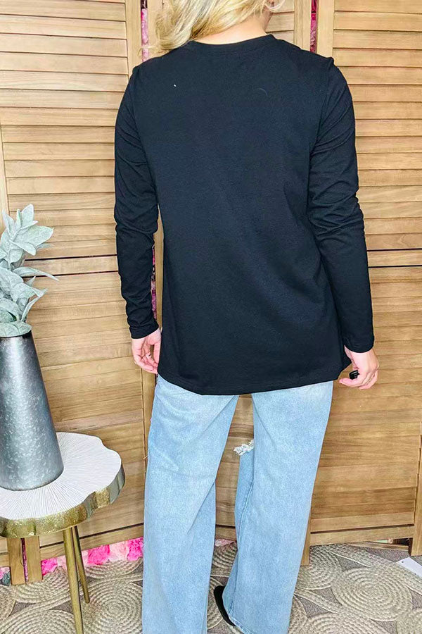 Plus size western patterns printed black color block long sleeve women top XCH14357