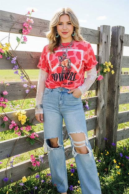 XCH14369 COWGIRL leopard printed short sleeve top