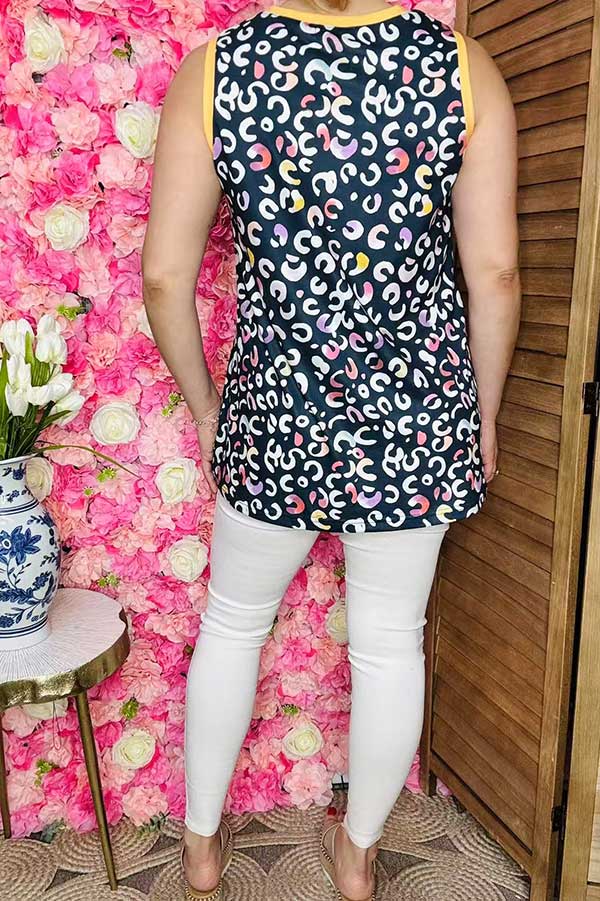 Women clothing vendors Multi color leopard color block sleeveless top XCH14427