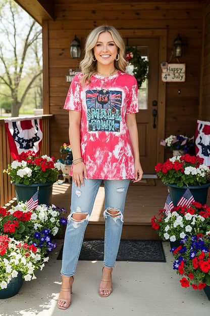 4th of July "USA SMALL TOWN" tie dye & short sleeves women t-shirt XCH14473