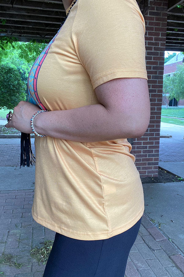 Plus size western flower & Boots print yellow short sleeve women t-shirt XCH14539