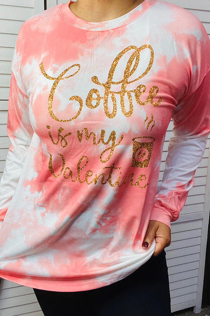 XCH14621 Glitter coffee in my Valentine printed long sleeve top