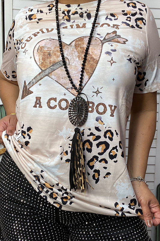 XCH14648 A COWBOY heart & arrow leopard printed short sleeve top