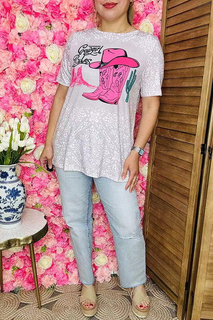 Shop Western cowgirl rules printed paisley cactus short sleeve women top XCH14679