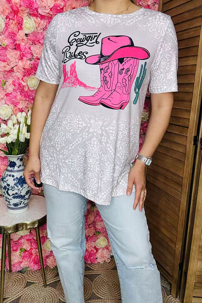 Shop Western cowgirl rules printed paisley cactus short sleeve women top XCH14679