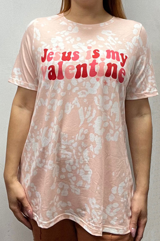 XCH14682 Jesus is my valentine pink leopard printed women top