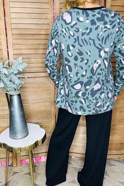 Floral embroidery leopard baby doll long sleeve women bouse XCH14775