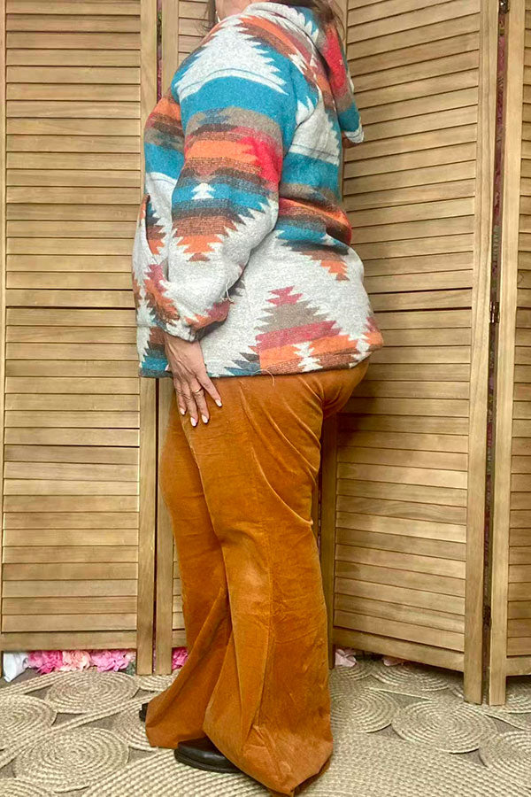 Aztec printed long sleeve hoodie women coat w/front pocket XCH15212