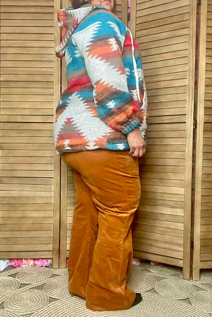 Aztec printed long sleeve hoodie women coat w/front pocket XCH15212