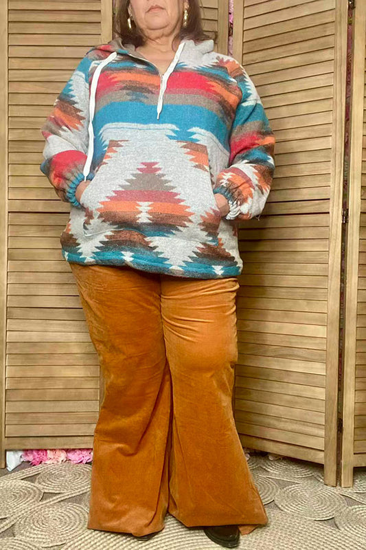 Aztec printed long sleeve hoodie women coat w/front pocket XCH15212