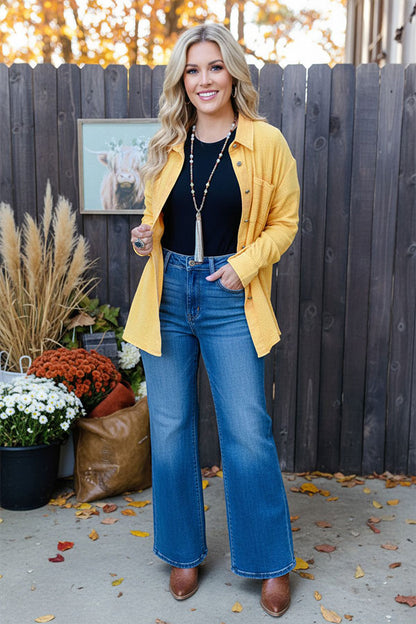 Western yellow long sleeve women's boutique blouse w/buttons-up XCH15255