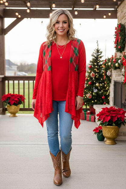 Western checkered red lace irregular women's boutique vest XCH15320