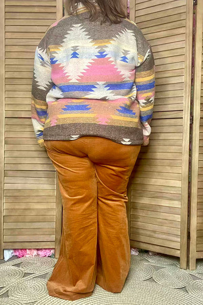 Plus western aztec long sleeve women jacket w/buttons XCH15477