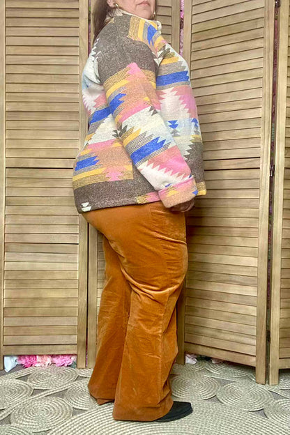 Plus western aztec long sleeve women jacket w/buttons XCH15477