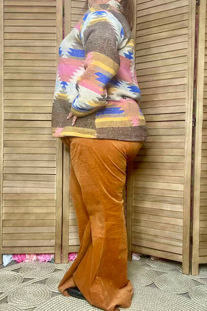 Plus western aztec long sleeve women jacket w/buttons XCH15477