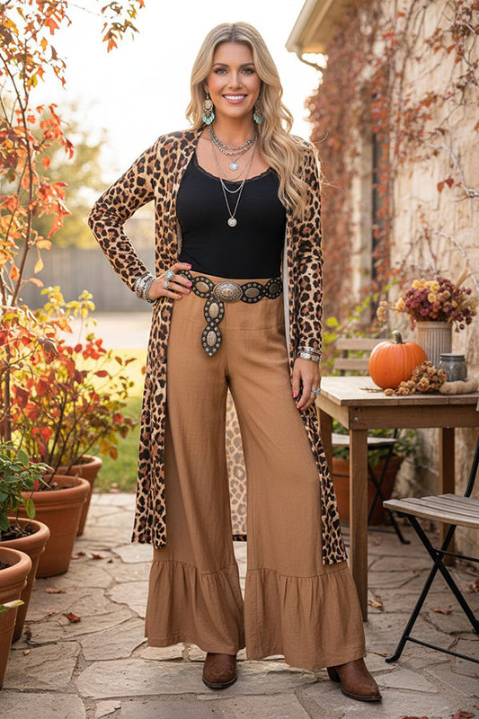 Western leopard print long sleeve open style women's boutique cardigan XCH15614
