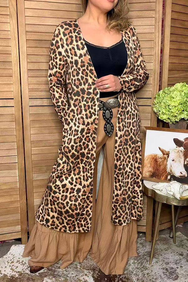 Western leopard print long sleeve open style women's boutique cardigan XCH15614