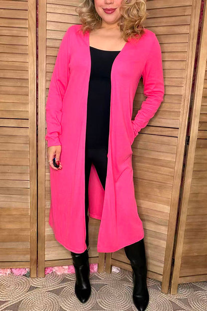 Pink soft fabric & side pockets women cardigan w/long sleeve XCH15660