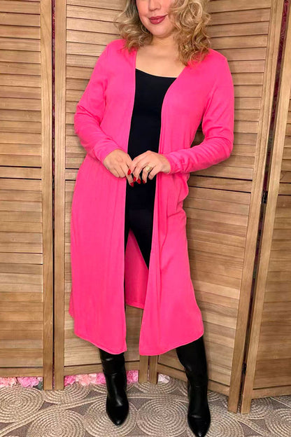 Pink soft fabric & side pockets women cardigan w/long sleeve XCH15660