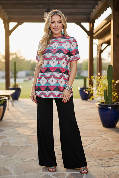 Western aztec sheer short sleeve women's boutique top Southern Stitch XCH15689