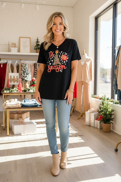 "It's the season" Christmas tree black short sleeve women's boutique t-shirt XCH15760